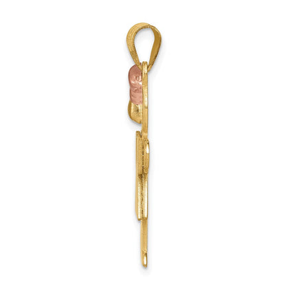 14K Bicolor Gold Großer Anhänger „Mädchen mit Schleife auf der linken Seite" Bicolor Gold gravierbar