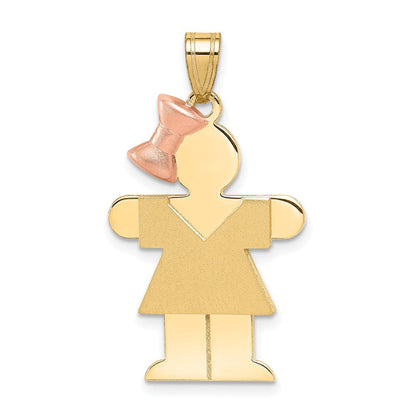14K Bicolor Gold Großer Anhänger „Mädchen mit Schleife auf der linken Seite" Bicolor Gold gravierbar