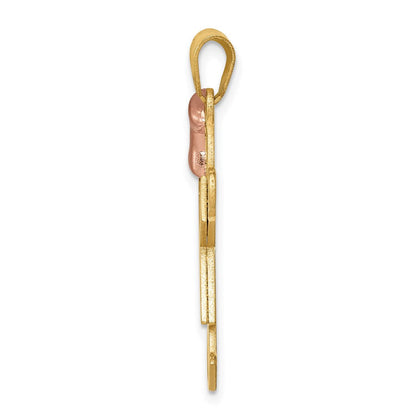 14K Bicolor-Gold Großer Charm „Mädchen mit Schleife links“, gravierbar
