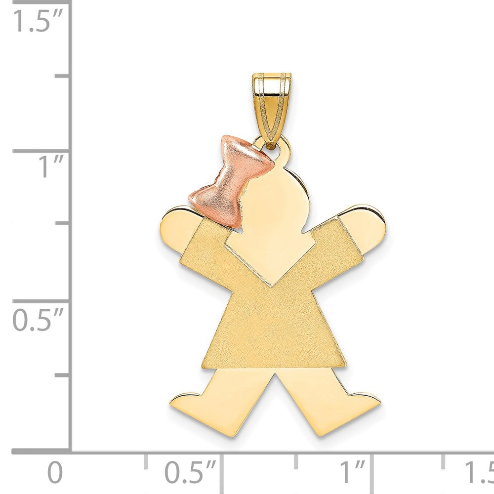 14K Bicolor-Gold Großer Charm „Mädchen mit Schleife links“, gravierbar