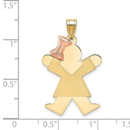 14K Bicolor-Gold Großer Charm „Mädchen mit Schleife links“, gravierbar