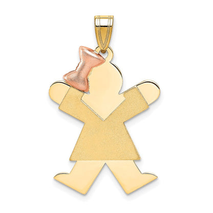 14K Bicolor-Gold Großer Charm „Mädchen mit Schleife links“, gravierbar