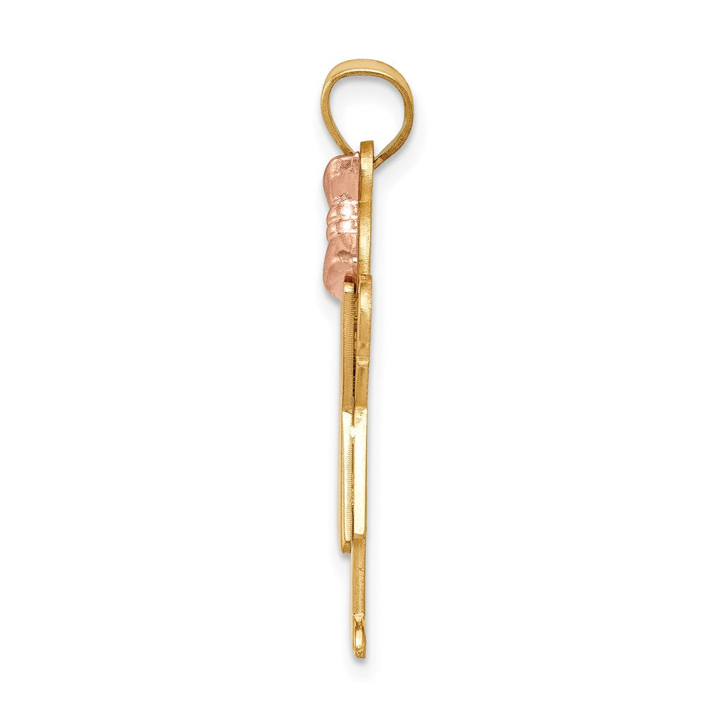14K Bicolor-Gold Großer Charm „Mädchen mit Schleife auf der rechten Seite“, gravierbar