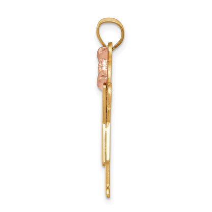 14K Bicolor-Gold Großer Charm „Mädchen mit Schleife auf der rechten Seite“, gravierbar