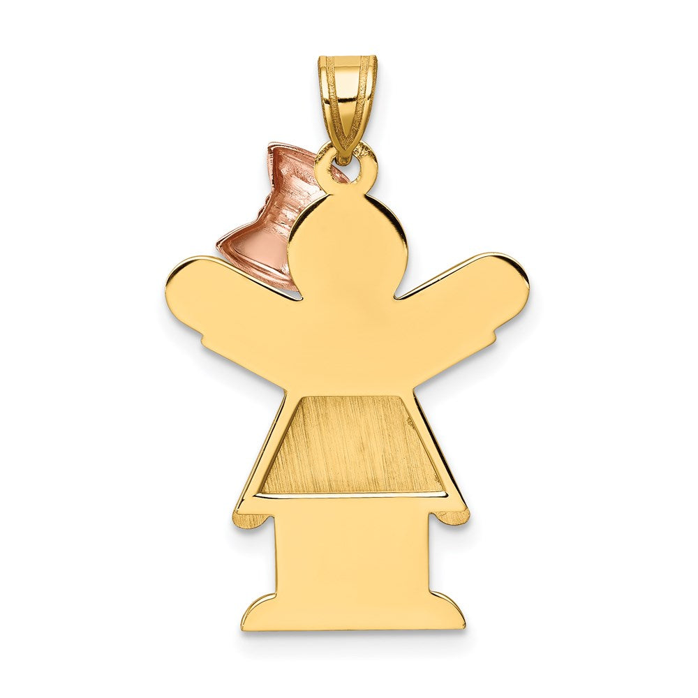 14K Bicolor-Gold Großer Charm „Mädchen mit Schleife auf der rechten Seite“, gravierbar