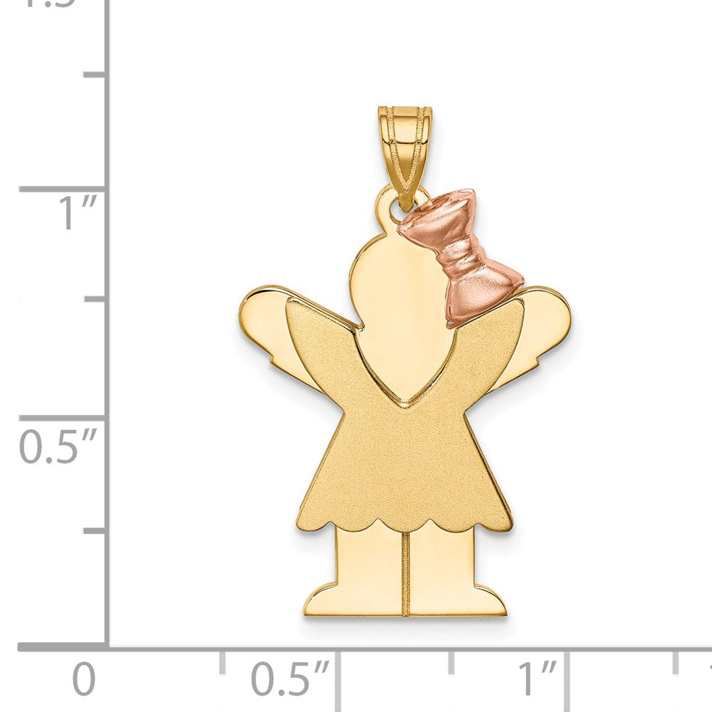14K Bicolor-Gold Großer Charm „Mädchen mit Schleife auf der rechten Seite“, gravierbar