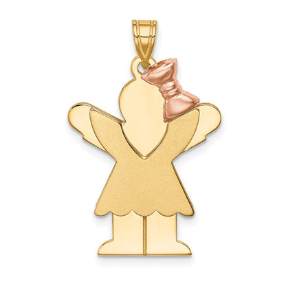 14K Bicolor-Gold Großer Charm „Mädchen mit Schleife auf der rechten Seite“, gravierbar