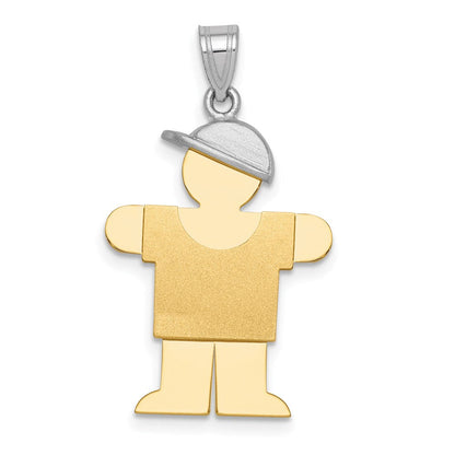 14K Bicolor-Gold Großer Junge mit Hut nach rechts gravierbarer Charm