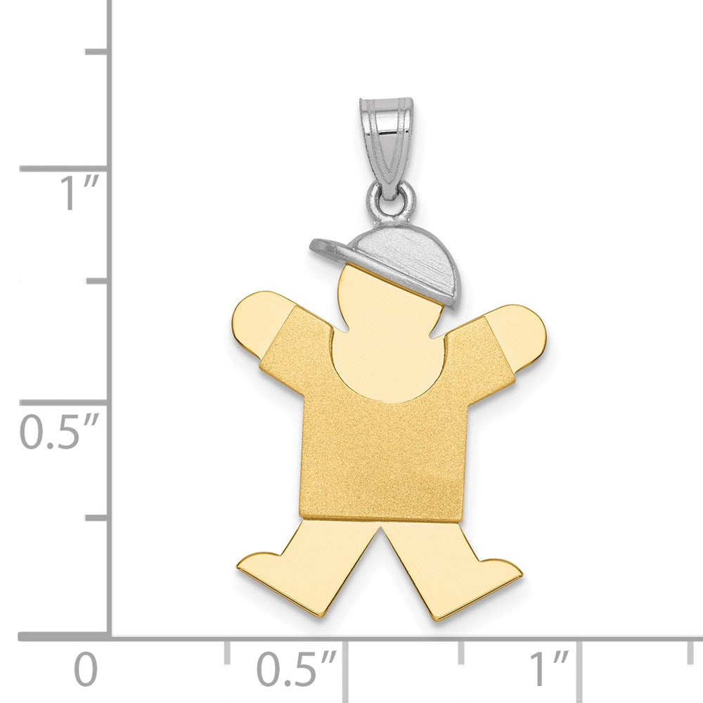 14K Bicolor Gold großer Gravierbarer Charm „Junge mit Hut nach rechts“
