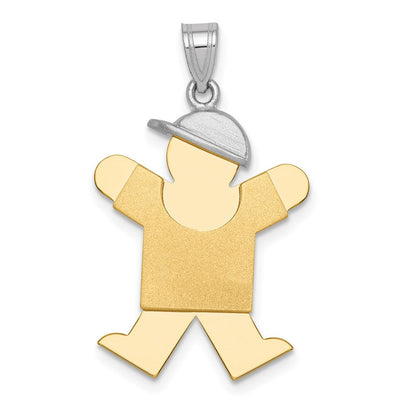 14K Bicolor Gold großer Gravierbarer Charm „Junge mit Hut nach rechts“