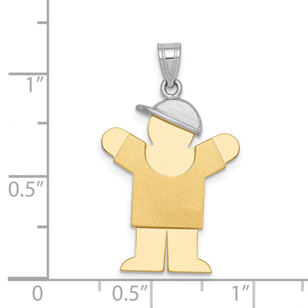 14K Bicolor Gold Großer Junge mit Hut nach rechts gravierbarer Charm