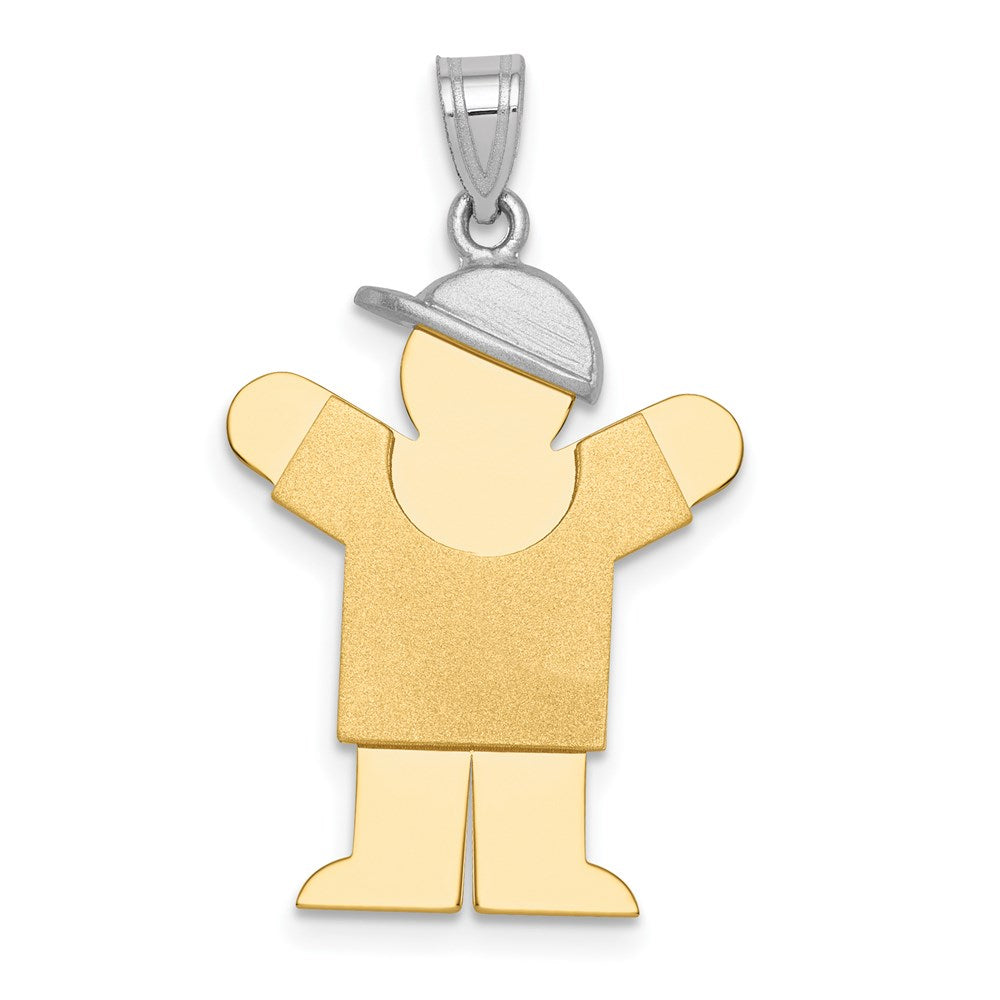 14K Bicolor Gold Großer Junge mit Hut nach rechts gravierbarer Charm