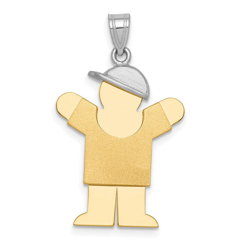 14K Bicolor Gold Großer Junge mit Hut nach rechts gravierbarer Charm
