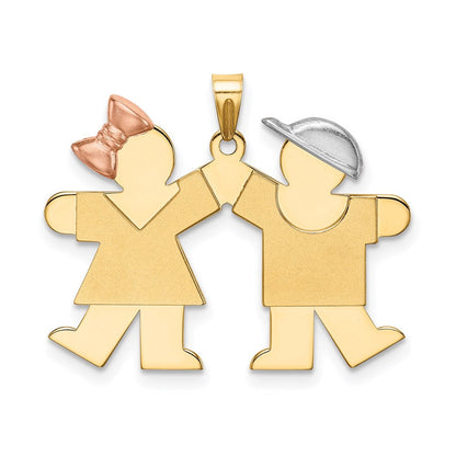 14K Tricolor-Gold Kleiner Charm „Mädchen links, Junge rechts", gravierbar