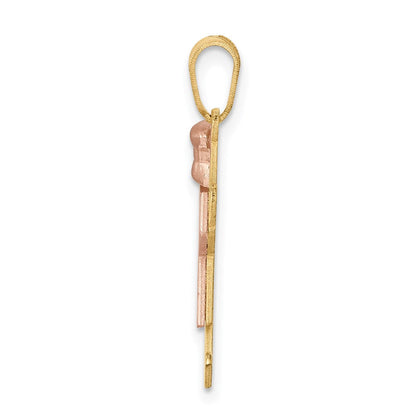 14K Bicolor Gold Kleiner Anhänger "Mädchen mit Schleife links" Gravierbar