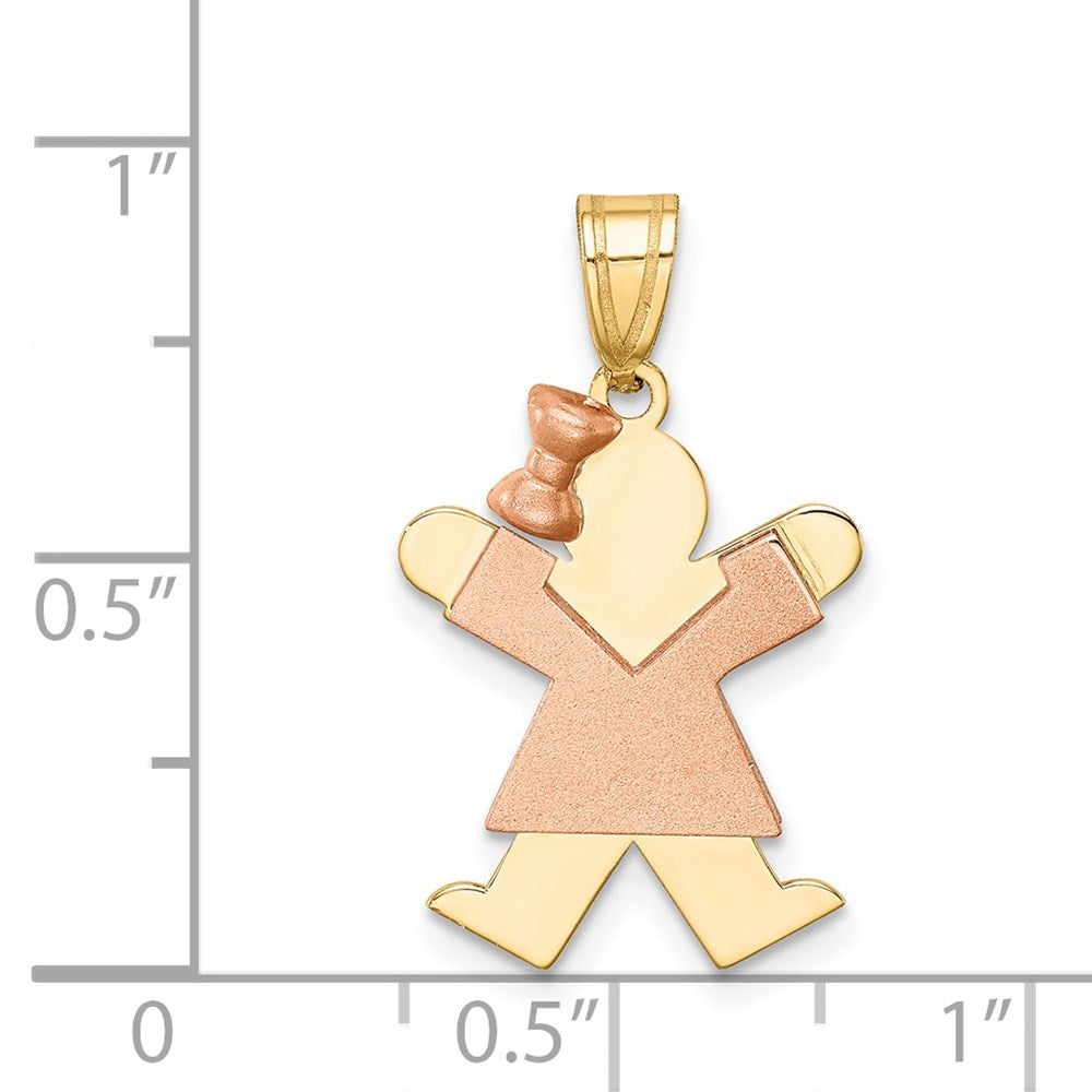 14K Bicolor Gold Kleiner Anhänger "Mädchen mit Schleife links" Gravierbar