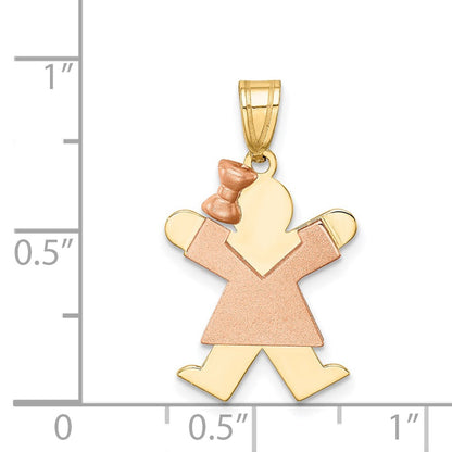14K Bicolor Gold Kleiner Anhänger "Mädchen mit Schleife links" Gravierbar