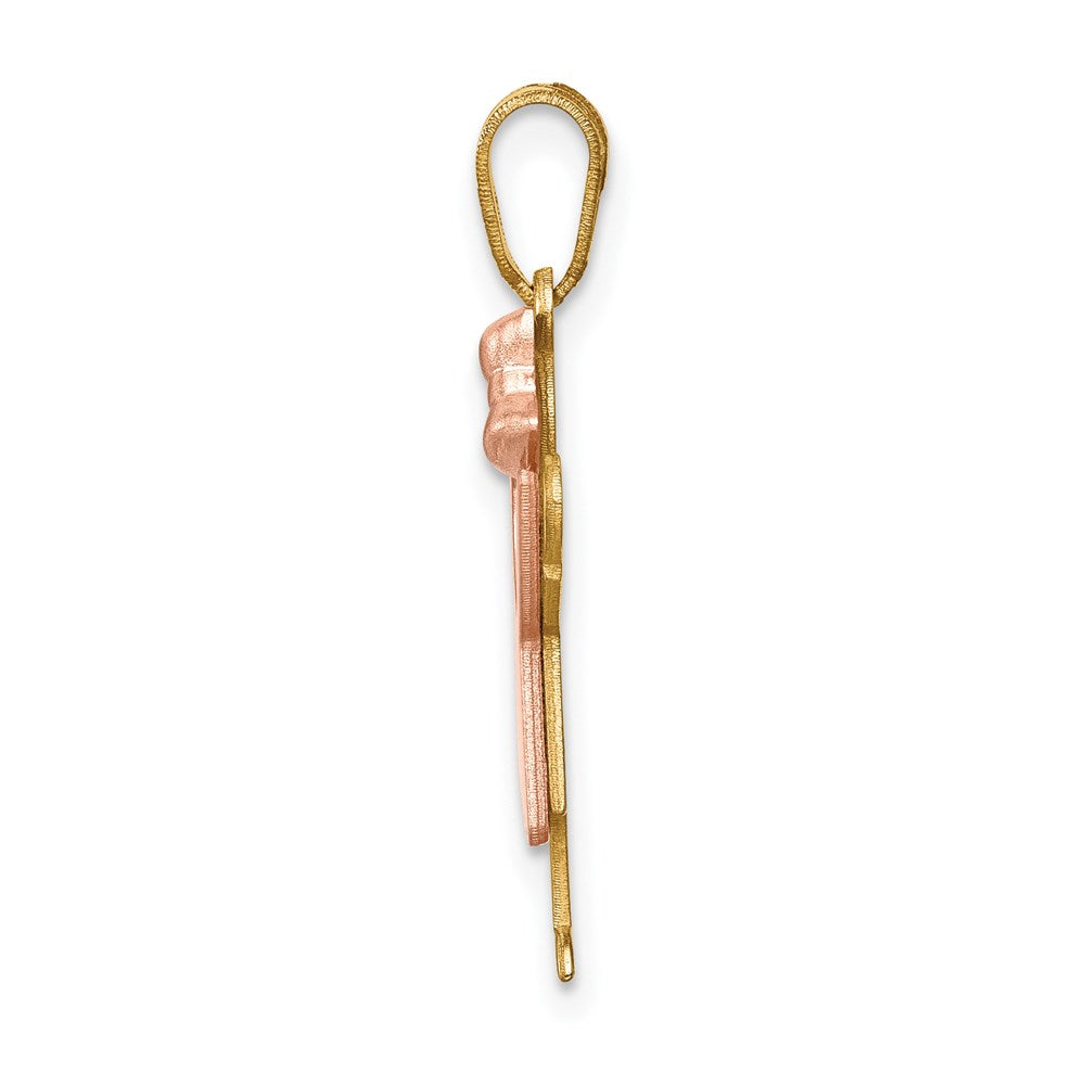 14K Bicolor Gold kleiner Mädchen-Charm mit Schleife rechts, gravierbar