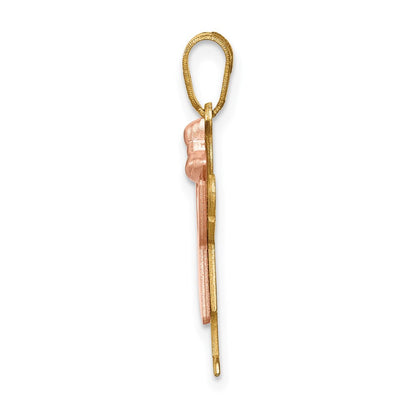 14K Bicolor Gold kleiner Mädchen-Charm mit Schleife rechts, gravierbar