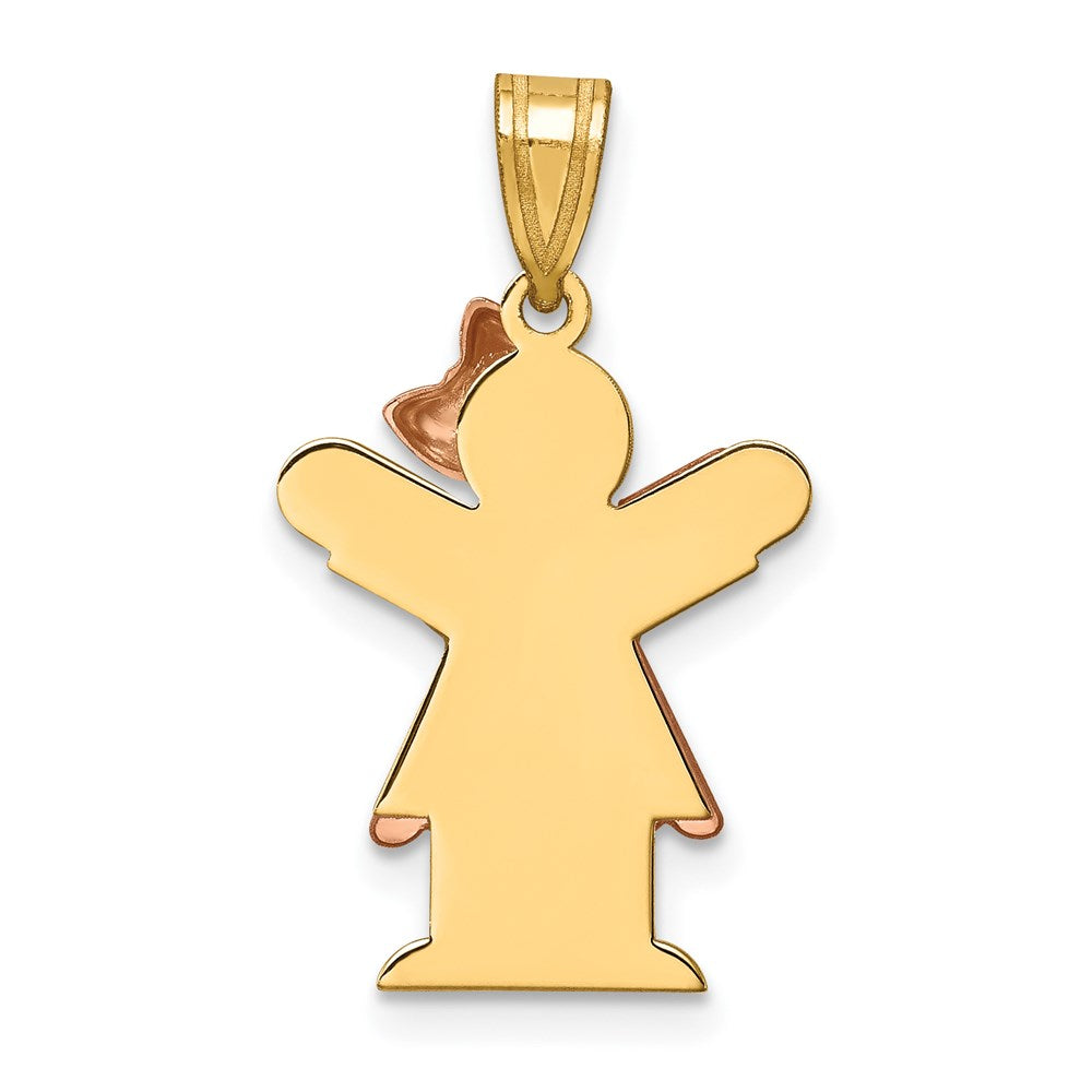 14K Bicolor Gold kleiner Mädchen-Charm mit Schleife rechts, gravierbar