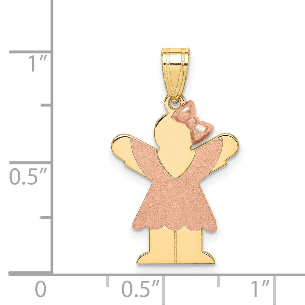 14K Bicolor Gold kleiner Mädchen-Charm mit Schleife rechts, gravierbar