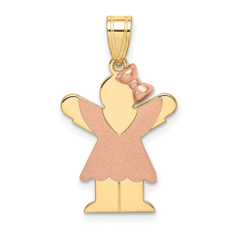 14K Bicolor Gold kleiner Mädchen-Charm mit Schleife rechts, gravierbar