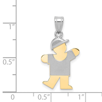 14K Bicolor-Gold kleiner Junge mit Hut, gravierbarer Charm, links tragbar