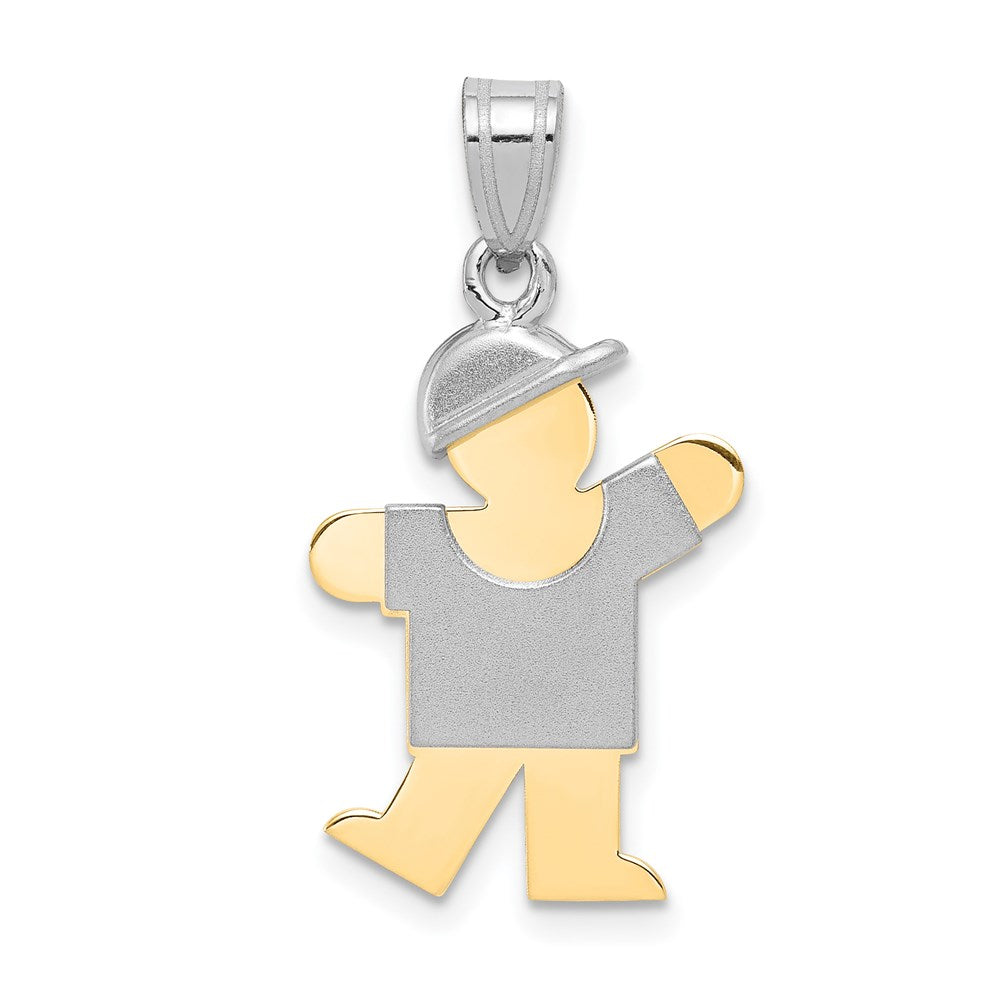 14K Bicolor-Gold kleiner Junge mit Hut, gravierbarer Charm, links tragbar