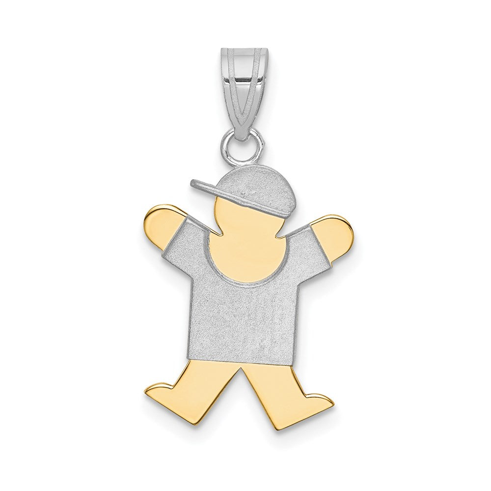 14K Bicolor Gold kleiner Junge mit Hut nach rechts gravierbarer Charm