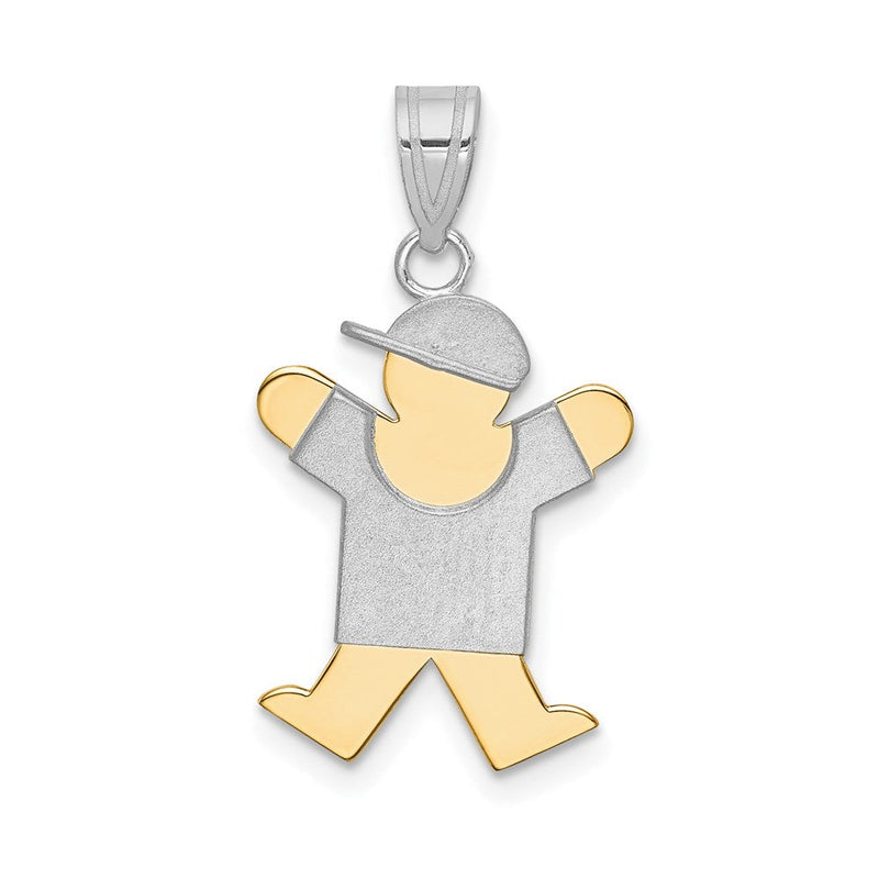 14K Bicolor Gold kleiner Junge mit Hut nach rechts gravierbarer Charm