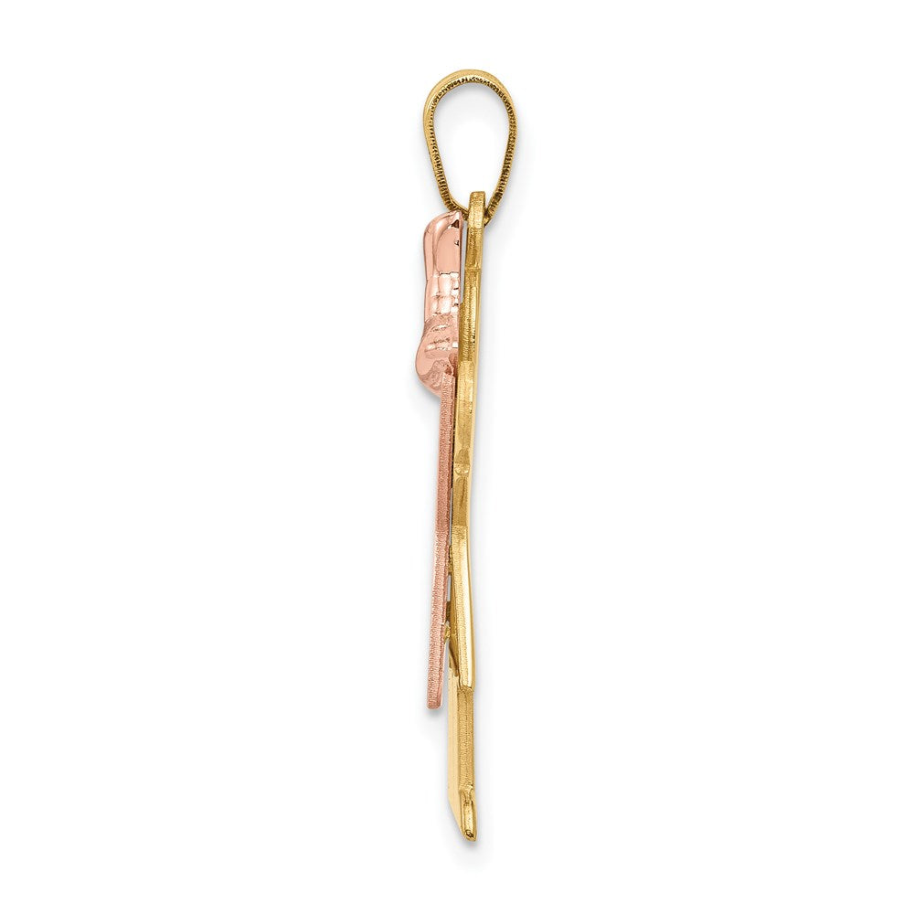 14K Bicolor-Gold großer Charm „Mädchen mit Schleife rechts" zum Gravieren