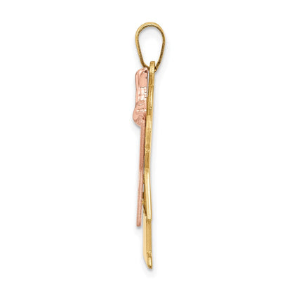 14K Bicolor-Gold großer Charm „Mädchen mit Schleife rechts" zum Gravieren