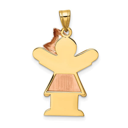 14K Bicolor-Gold großer Charm „Mädchen mit Schleife rechts" zum Gravieren