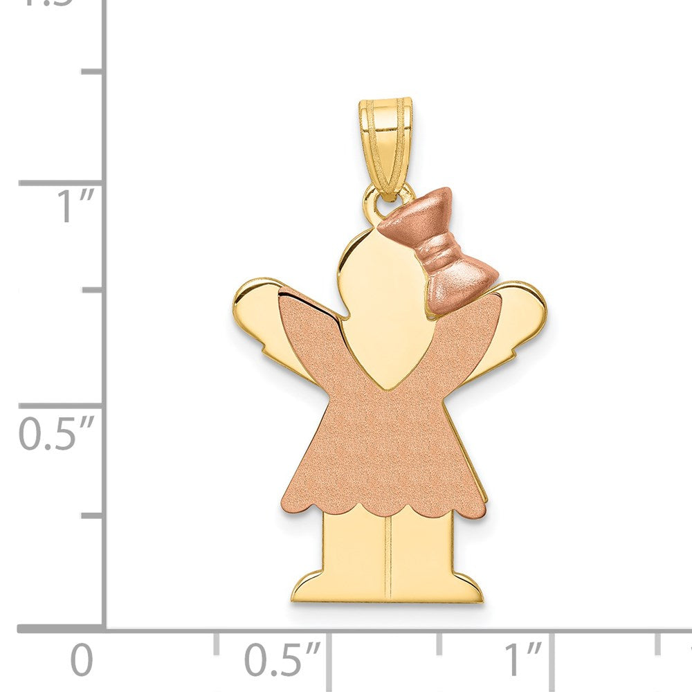 14K Bicolor-Gold großer Charm „Mädchen mit Schleife rechts" zum Gravieren