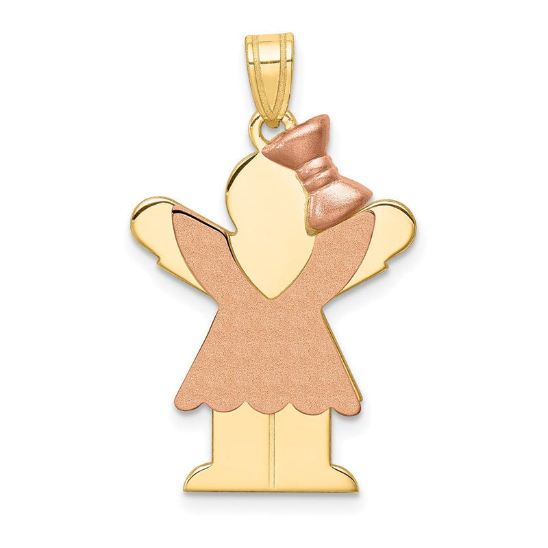 14K Bicolor-Gold großer Charm „Mädchen mit Schleife rechts" zum Gravieren
