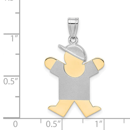 14K Bicolor-Gold großer Junge mit Hut nach rechts, gravierbarer Charm