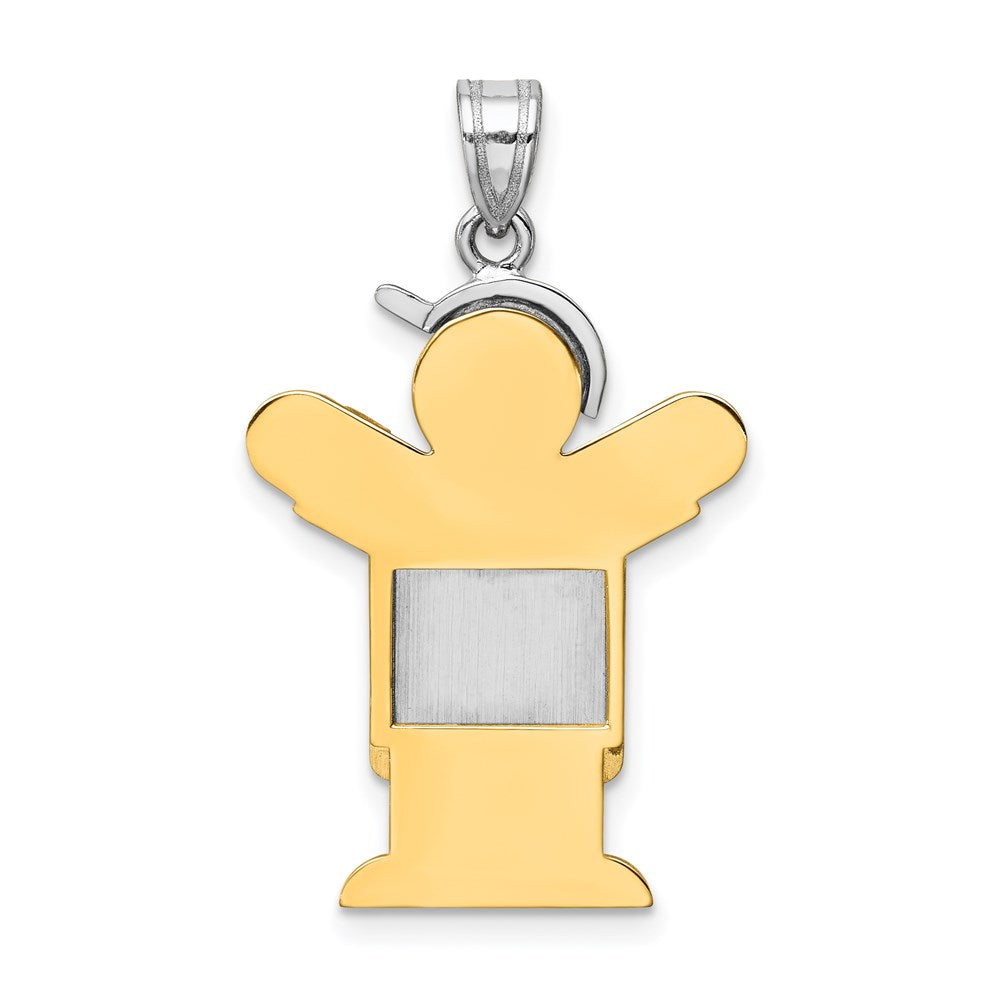 14K Bicolor-Gold Großer Junge mit Hut auf der linken Seite Gravierbarer Charm