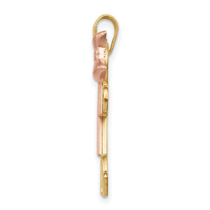 14K Tricolor Gold Großer Junge Links und Mädchen Rechts Gravierbarer Charm