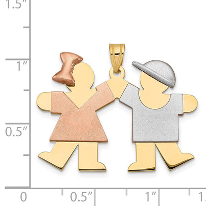 Großer Charm aus 14K Tricolor-Gold „Mädchen links und Junge rechts" zum Gravieren