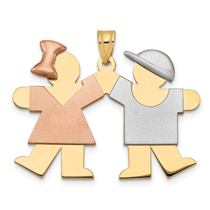 Großer Charm aus 14K Tricolor-Gold „Mädchen links und Junge rechts" zum Gravieren