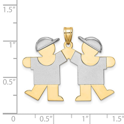 14K Bicolor Gold großer Doppel-Jungen-Charm zum Gravieren