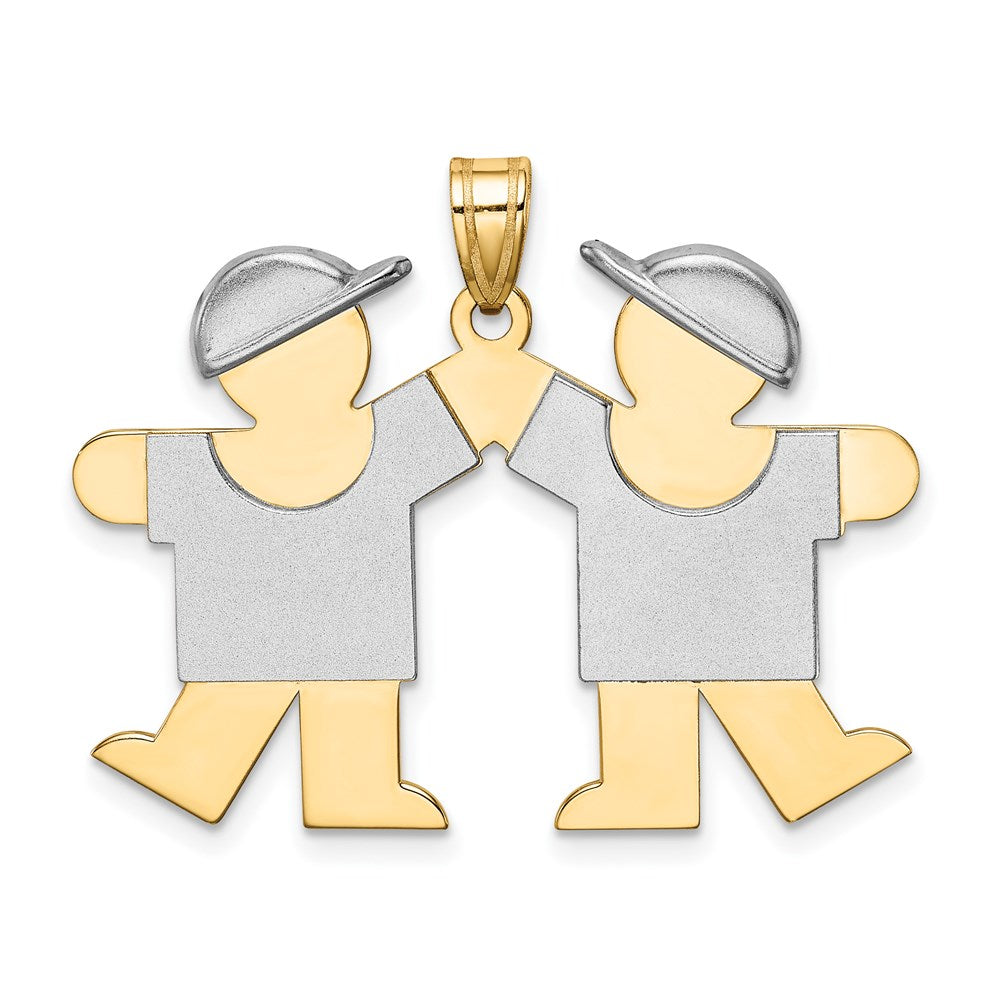 14K Bicolor Gold großer Doppel-Jungen-Charm zum Gravieren