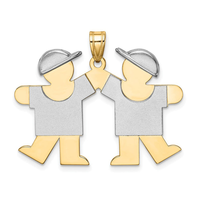 14K Bicolor Gold großer Doppel-Jungen-Charm zum Gravieren