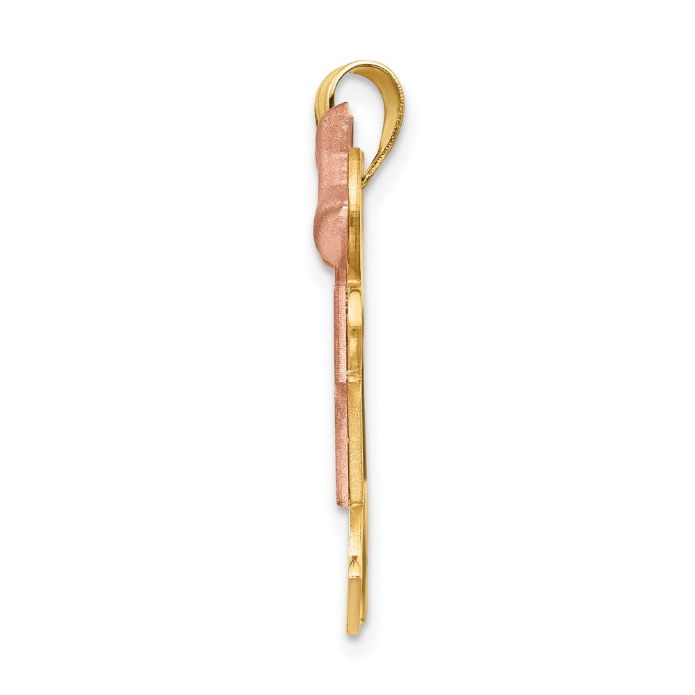 14K Bicolor-Gold Großer Doppel-Charm für Mädchen, gravierbar