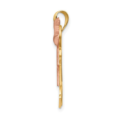 14K Bicolor-Gold Großer Doppel-Charm für Mädchen, gravierbar