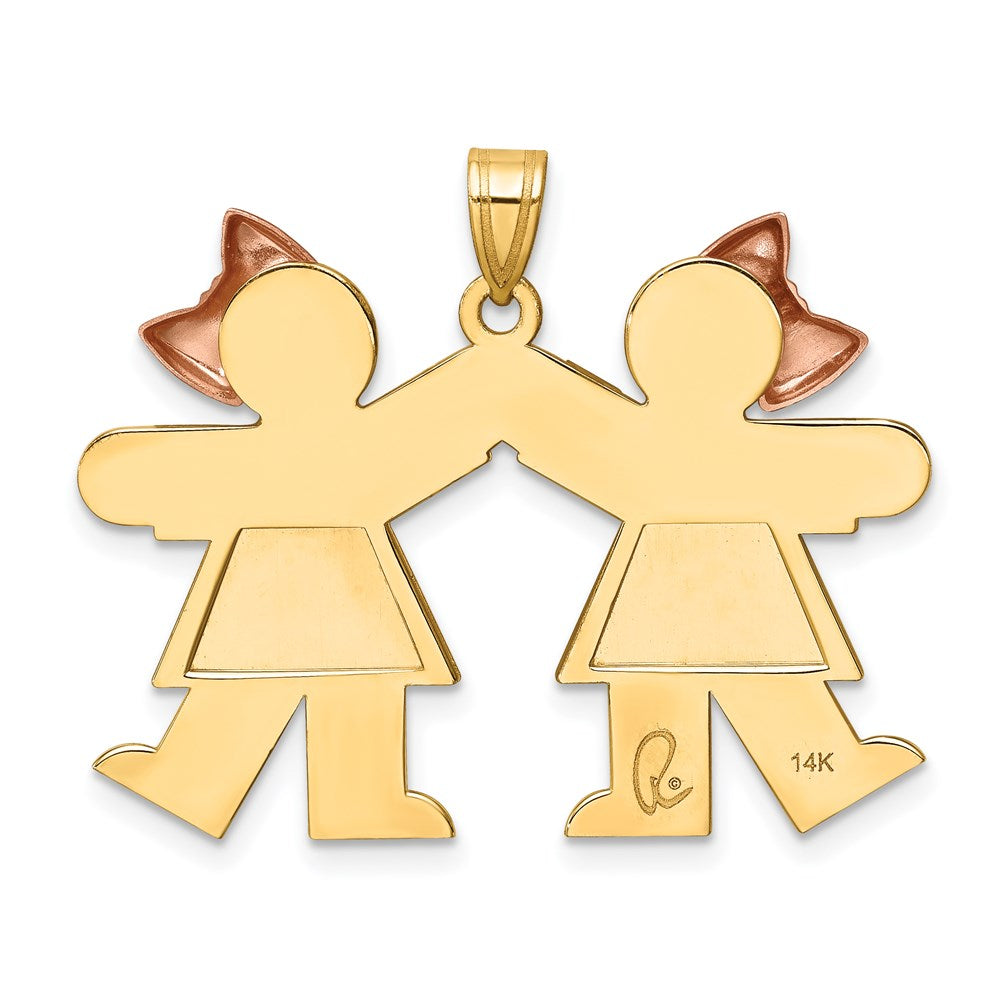 14K Bicolor-Gold Großer Doppel-Charm für Mädchen, gravierbar