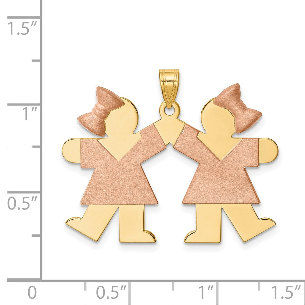 14K Bicolor-Gold Großer Doppel-Charm für Mädchen, gravierbar