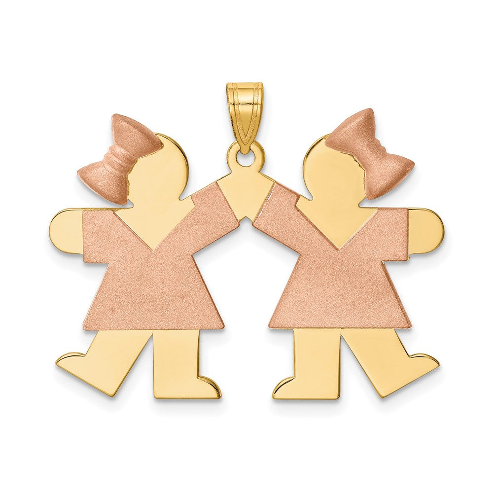 14K Bicolor-Gold Großer Doppel-Charm für Mädchen, gravierbar