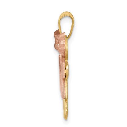 14K Bicolor-Gold Kleiner Gravierbarer Doppel-Mädchen-Charm