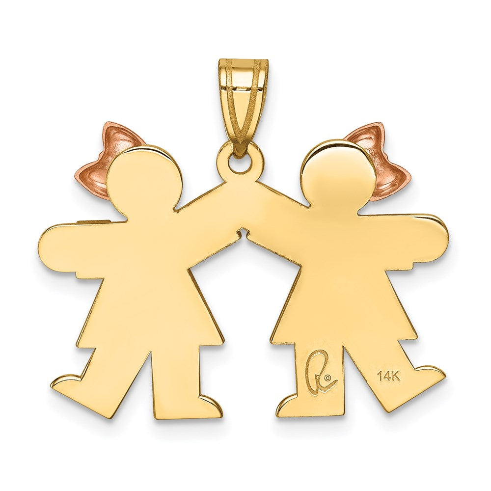 14K Bicolor-Gold Kleiner Gravierbarer Doppel-Mädchen-Charm